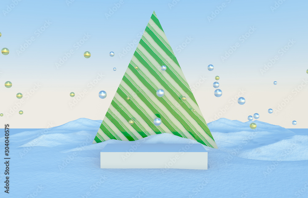 Poster Abstract 3d composition with geometrical forms for product display. Winter Christmas background.