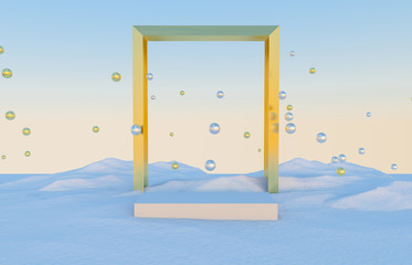 Abstract 3d composition with geometrical forms for product display. Winter Christmas background.