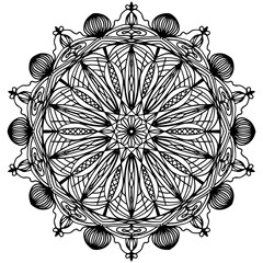 Children coloring, mandala. New Year, black and white snowflake. Cartoon vector