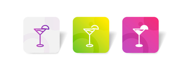 cocktail glass outline and solid icon in smooth gradient background button