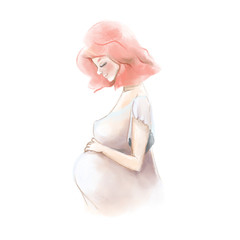 Beautiful pregnant woman watercolor illustration