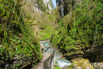 A beautiful view of the river Ühaitza and the walkway surrounding it, in the gorges of Kakueta (France)