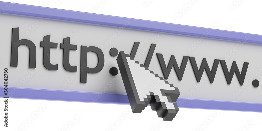 Poster mouse cursor pointer on a web link, white background. 3d illustration