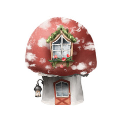 Beautiful fairy house - tea cup with mushrooms and magic lanterns - 304043764