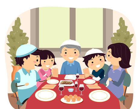 Family Jewish Passover Dinner Illustration