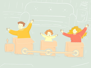 Family Play Box Train Illustration