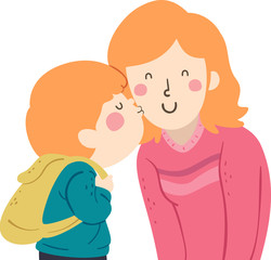 Kid Boy Kiss Mom Cheek Illustration