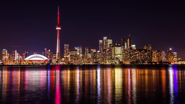 Toronto downtown cityscape skyline time lapse at night