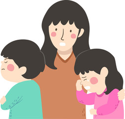 Kid Siblings Conflict Mother Cry Illustration