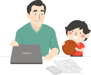Fototapeta na wymiar Kid Boy Dad Basketball Play Family Illustration