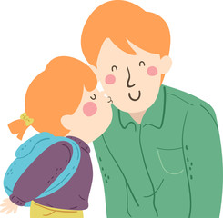 Kid Girl Kiss Man Dad Cheek Illustration