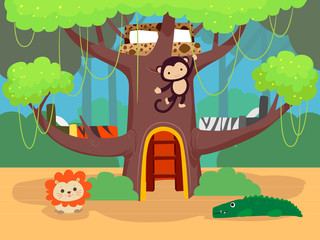 Kids Bedroom Jungle Theme Illustration