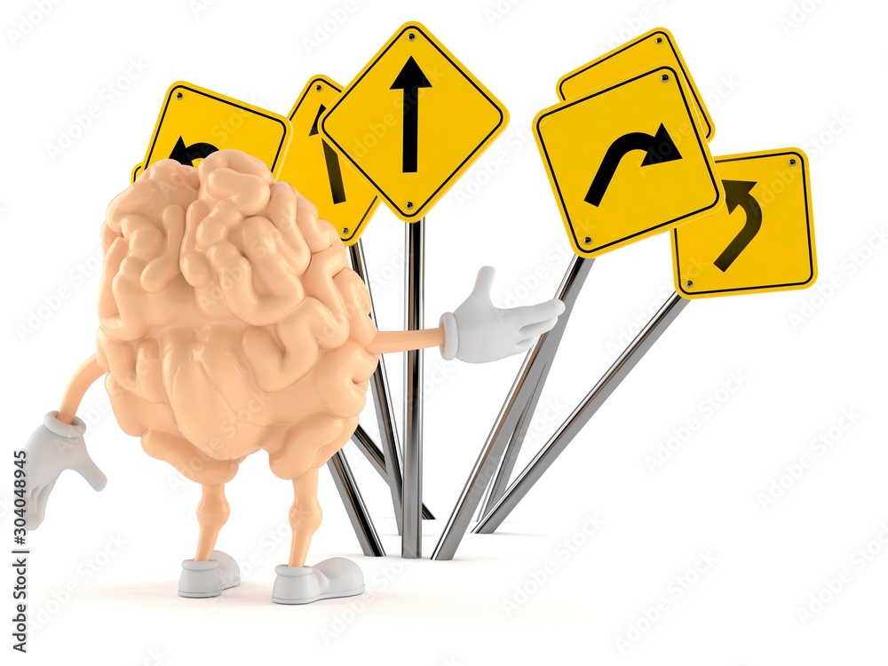 Canvas Prints brain character confused with road signs