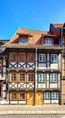 Two small half-timbered houses in the old town of Wernigerode. Saxony-Anhalt, Germany