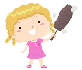 Kid Girl Dusty Adjective Illustration