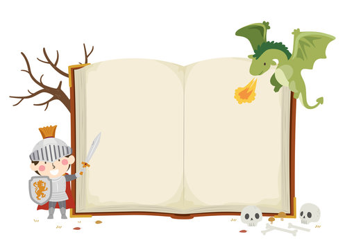 Kid Boy Knight Dragon Open Book Illustration