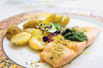 french cuisine grilled salmon and potatoes