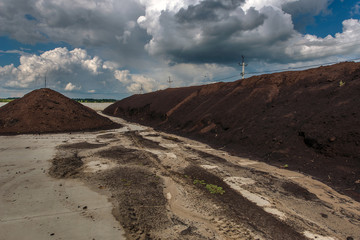 peat processing plant, warehouse of raw materials and finished products