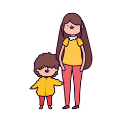mother and little son characters on white background
