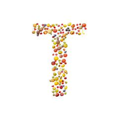 Vegetarian ABC. Fruits on white background forming letter T