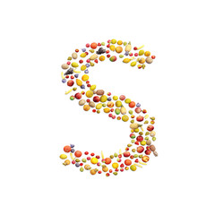 Vegetarian ABC. Fruits on white background forming letter S