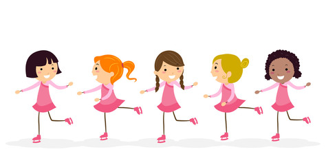 Stickman Kids Girls Figure Skating Illustration © BNP Design Studio