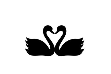 Two swans with heart silhouette icon. Clipart image isolated on white background © dzm1try
