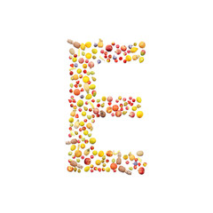 Vegetarian ABC. Fruits on white background forming letter E