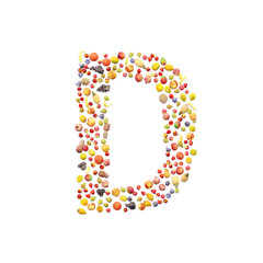 Vegetarian ABC. Fruits on white background forming letter D