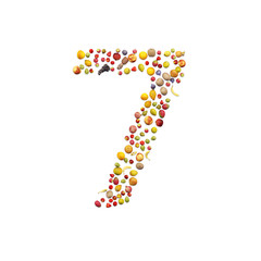 Vegetarian ABC. Fruits on white background forming number 7