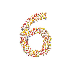 Vegetarian ABC. Fruits on white background forming number 6