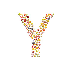 Vegetarian ABC. Fruits on white background forming letter Y
