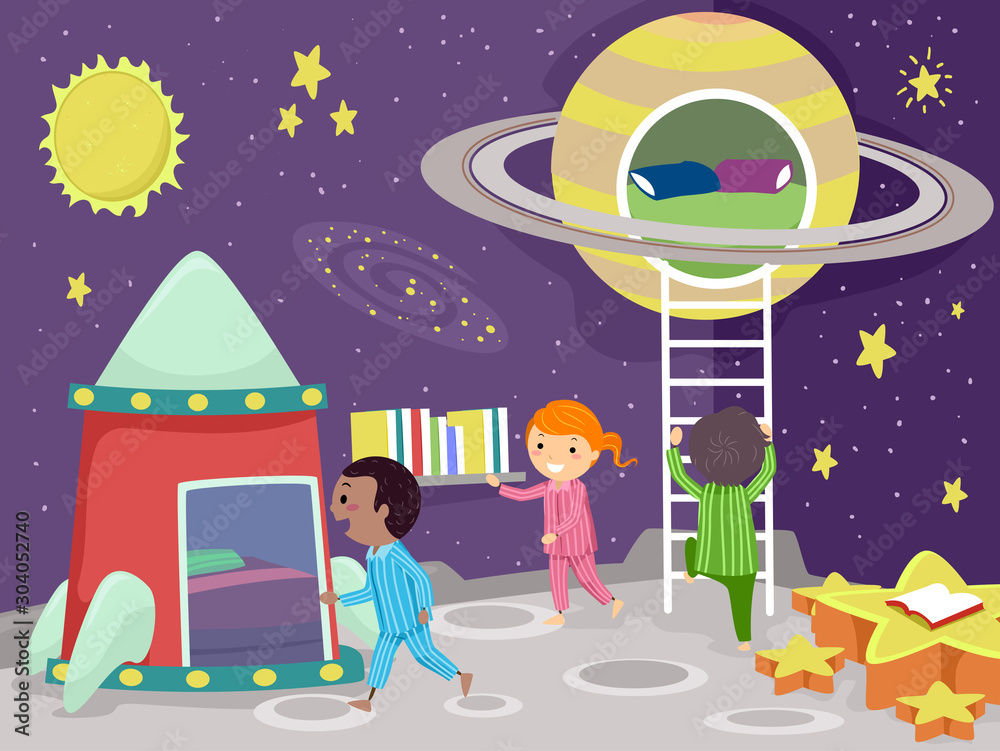 Sticker stickman kids room space theme illustration