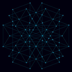 Abstract geometric shape of their blue lines on a dark background with luminous lights. Vector illustration