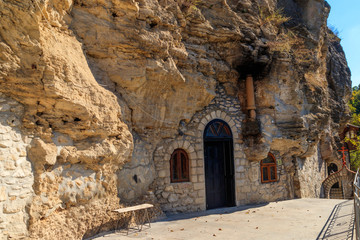 Galician Cave St. Nicholas Monastery located on a bank of the Dniester river in Halytsya village, Chernivtsi region, Ukraine
