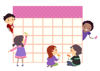 Stickman Kids Write School Calendar Illustration