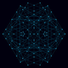 Abstract geometric shape of their blue lines on a dark background with luminous lights. Vector illustration