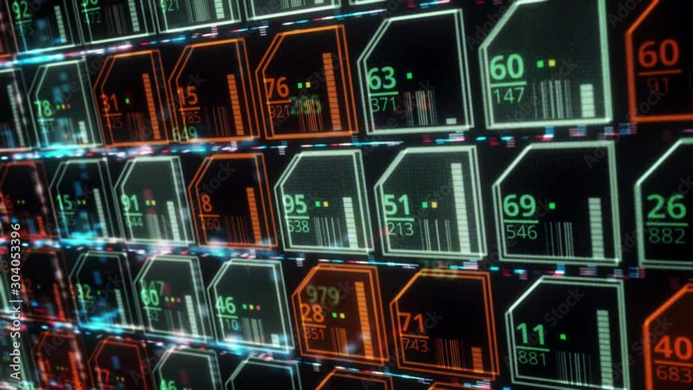 Poster abstract futuristic background of the endless number of microchips of green and red color, seamless 