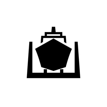 Ship in dry dock black icon. Clipart image isolated on white background