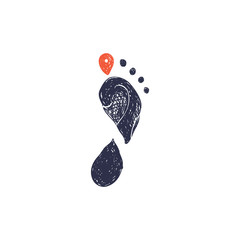 Foot print with place pin on thumb design concept