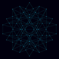 Abstract geometric shape of their blue lines on a dark background with luminous lights. Vector illustration