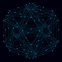 Abstract geometric shape of their blue lines on a dark background with luminous lights. Vector illustration