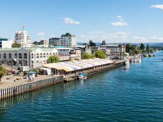 River view of Valdivia river terminal and fishmarket