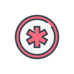 Hospital emblem color line icon. First aid help badge vector outline colorful sign.