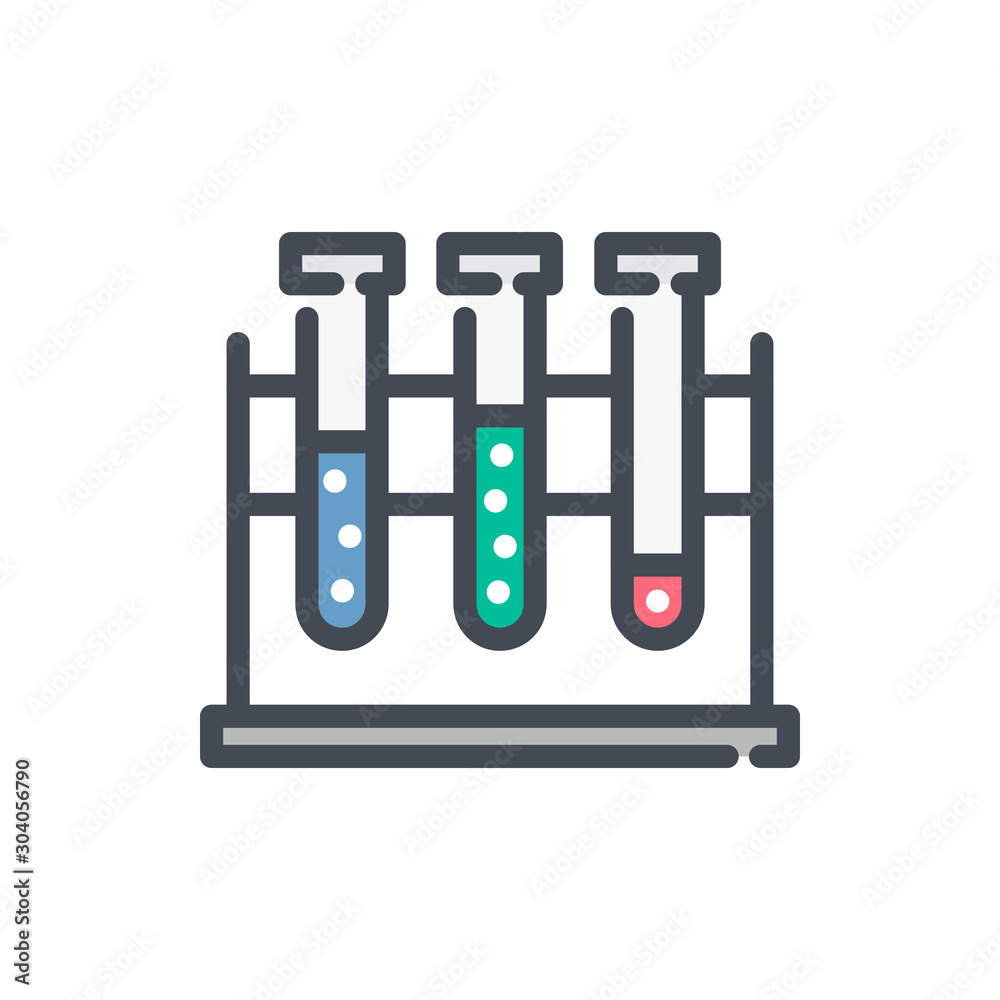 Poster сhemical experiment color line icon. lab flask vector outline colorful sign.