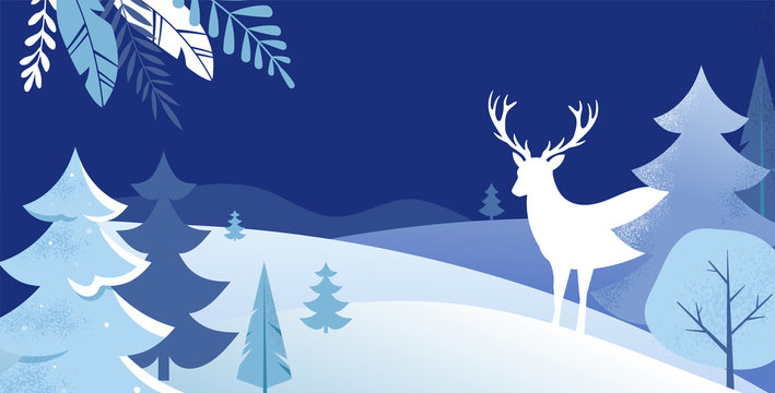 Winter Landscape Background. Christmas banner. Flat Vector Illustration