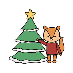 Obraz na płótnie Canvas merry christmas celebration squirrel with sweater and tree
