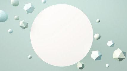 Blank template for flyer or advertisement. White space on abstract background. Geometric forms and primitive shapes on pastel colors background. 3D rendering