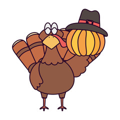 happy thanksgiving day turkey and pumpkin with pilgrim hat