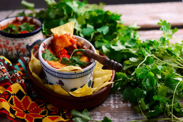 Baked beans cheese dipwith  chips